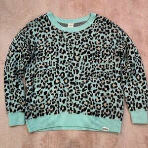 PINK Victoria's Secret Teal and Black Animal Print Sweater